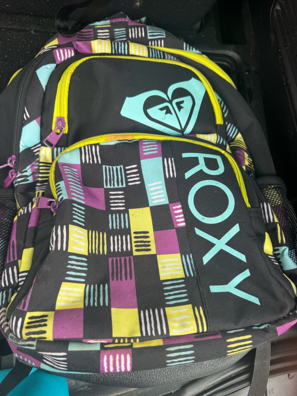 Roxy Black Backpack with Teal, Magenta & Yellow Accents